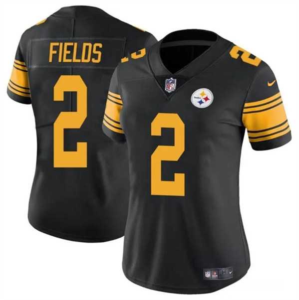 Womens Pittsburgh Steelers #2 Justin Fields Black Color Rush Football Stitched Jersey Dzhi->->Women Jersey